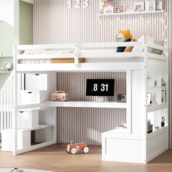 White Loft Bed | Brighten Bedroom, Harmonize with Decor Styles