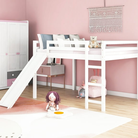 White Loft Bed With Functional Slide - Built From Solid Wood Bewitching In Adding Charm