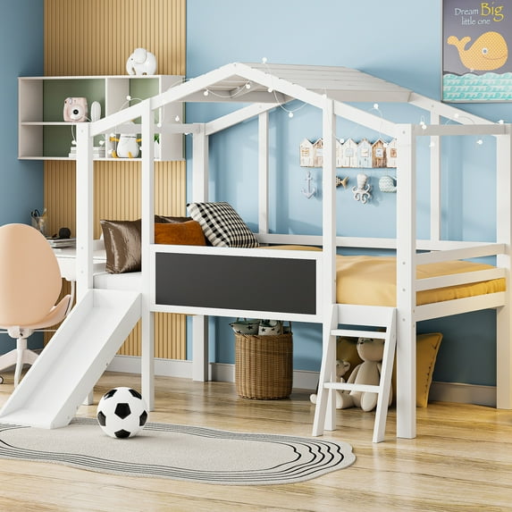 White Loft Bed with Ladder, Slide and Stylish Design - Upgrade Your Bedroom Look