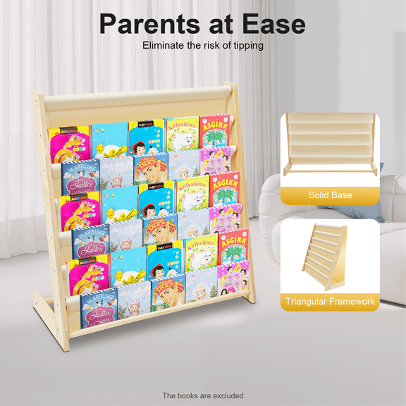 White & Log Color Bookshelf 6-Tier Wood & Cotton Linen Storage for Picture Books, Toys