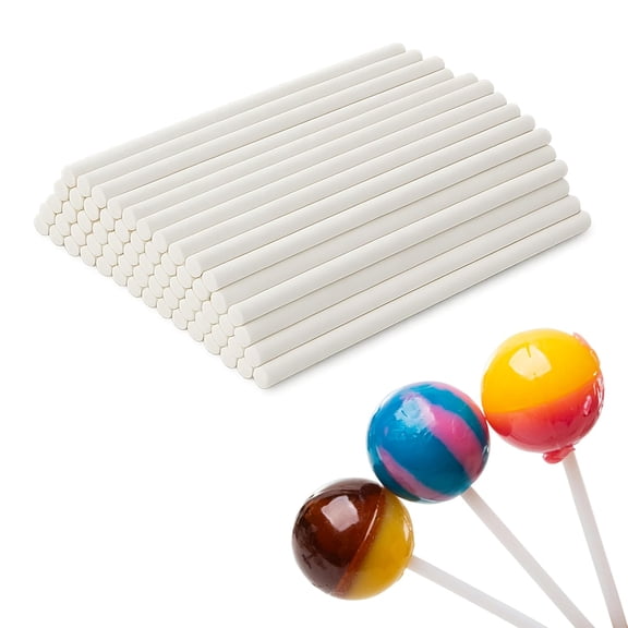 White Lollipop Treat Sticks, 4.5 Inch, for Homemade Candy, Cookies, Dessert Making, 100 Count