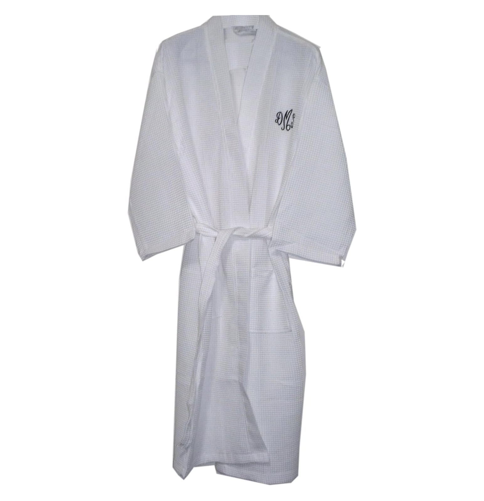 White Long Cotton Waffle Bathrobes Monogrammed Bridesmaid Robes