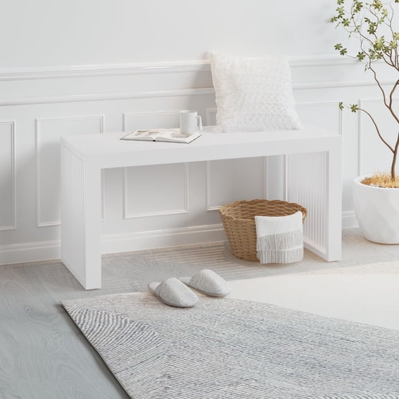 White Long Dining Bench For Entryway, Kitchen, Living Room