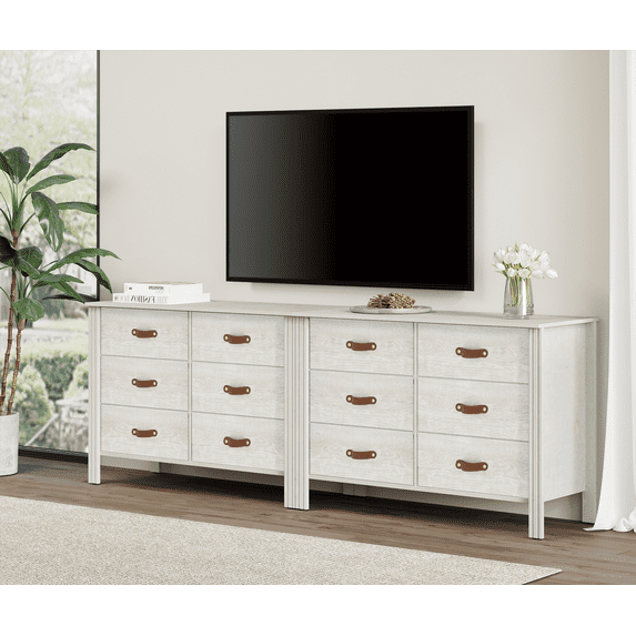 White Long Dresser for Bedroom Large Wood Dresser with 6 Drawers