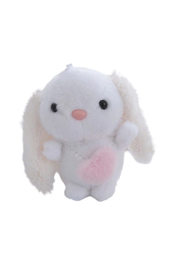 White Long-Eared Bunny Plush Keychain & Bag Charm, Soft Furry Rabbit Doll Accessory, Compact Stuffed Animal Pendant for Backpacks, Purses, and Small Gift Occasions, Adorable