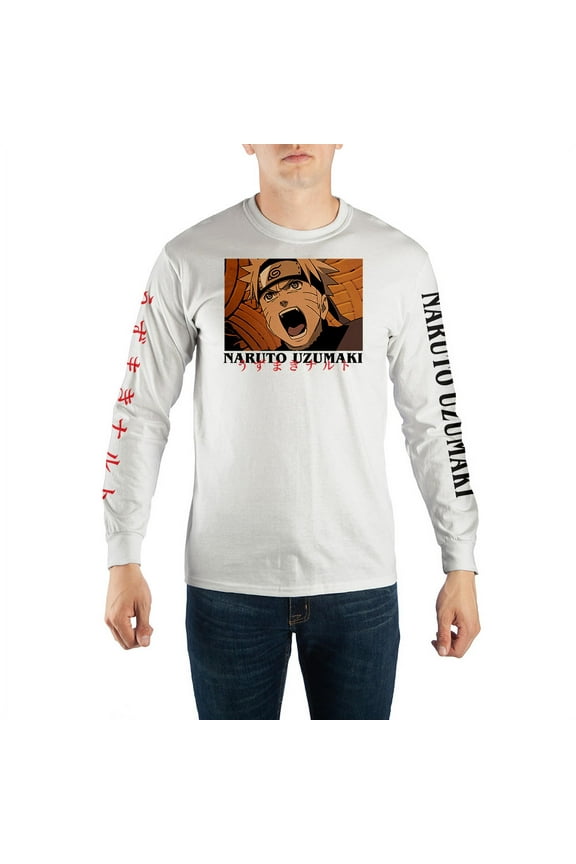 White Long Sleeve Naruto T-Shirt-Medium