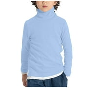 FUPINODED White Long Sleeve Shirt Boys Yellow Long Sleeve Toddler Boys Girls Turtleneck Long Sleeve Soft Cotton T-Shirts Solid Color Warm Tee Tops Light Blue 18-24 Months