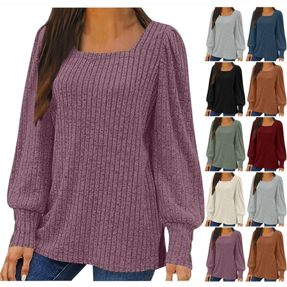 White Long Sleeve Shirts for Women Women's Solid Color Spring And Winter Base T-shirt With Grooves Brushed Long Sleeves V-neck Button Up Top/shirt, Fall Clothes