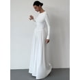 thumbnail image 1 of White Long-Sleeved Fitted Maxi Dress With Crew Neck And Flowy Skirt, 1 of 8
