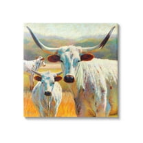White Longhorn Cattle Farmland Animals & Insects Painting Gallery Wrapped Canvas Print Wall Art