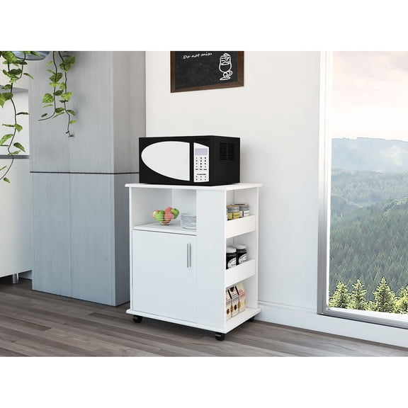 White Look - Single Door Design Element - Under Microwave Placement - Provide Storage Room