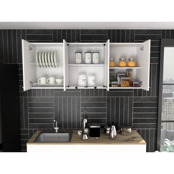 White Look - Two Glass Doors for Center Storage - Kitchen Organization Need - Stable Furniture Option