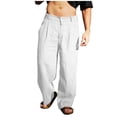 thumbnail image 1 of White Loose Fit Trousers Pants for Man Summer Fall Faux Linen Lounge Straight Leg Basic Long Leg Trousers Pants Man Button Zip Up 2026 Clothing Fashion L, 1 of 6