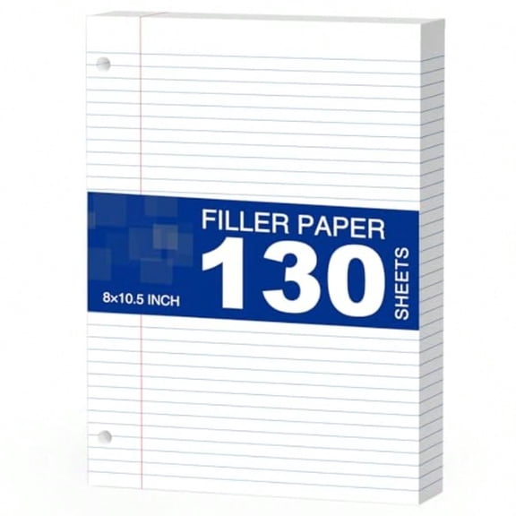White Loose Leaf Paper 130 Sheets Filler Paper 8 * 10.5 College Ruled 3-Hole Punched for 3-Ring Binders Notebook Lined 8" x 10.5"