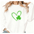 thumbnail image 1 of White Loose Print Sweatshirt Graphic Sweatshirt S-3XL Neon Outline Heart Shamrock St Patrick's Day Lucky Cotton Tops, 1 of 5