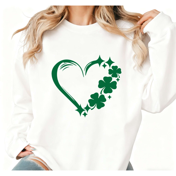 White Loose Print Sweatshirt Graphic Sweatshirt S-3XL Sparkle Heart Shamrock St Patrick's Day Cotton Tops