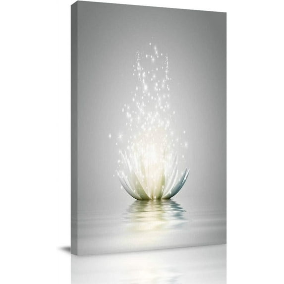White Lotus Flower Canvas Wall Art Zen Decor for Bedroom Abstract Picture Print Painting,Framed Artwork for Living Room,Office 12"Wx18"L