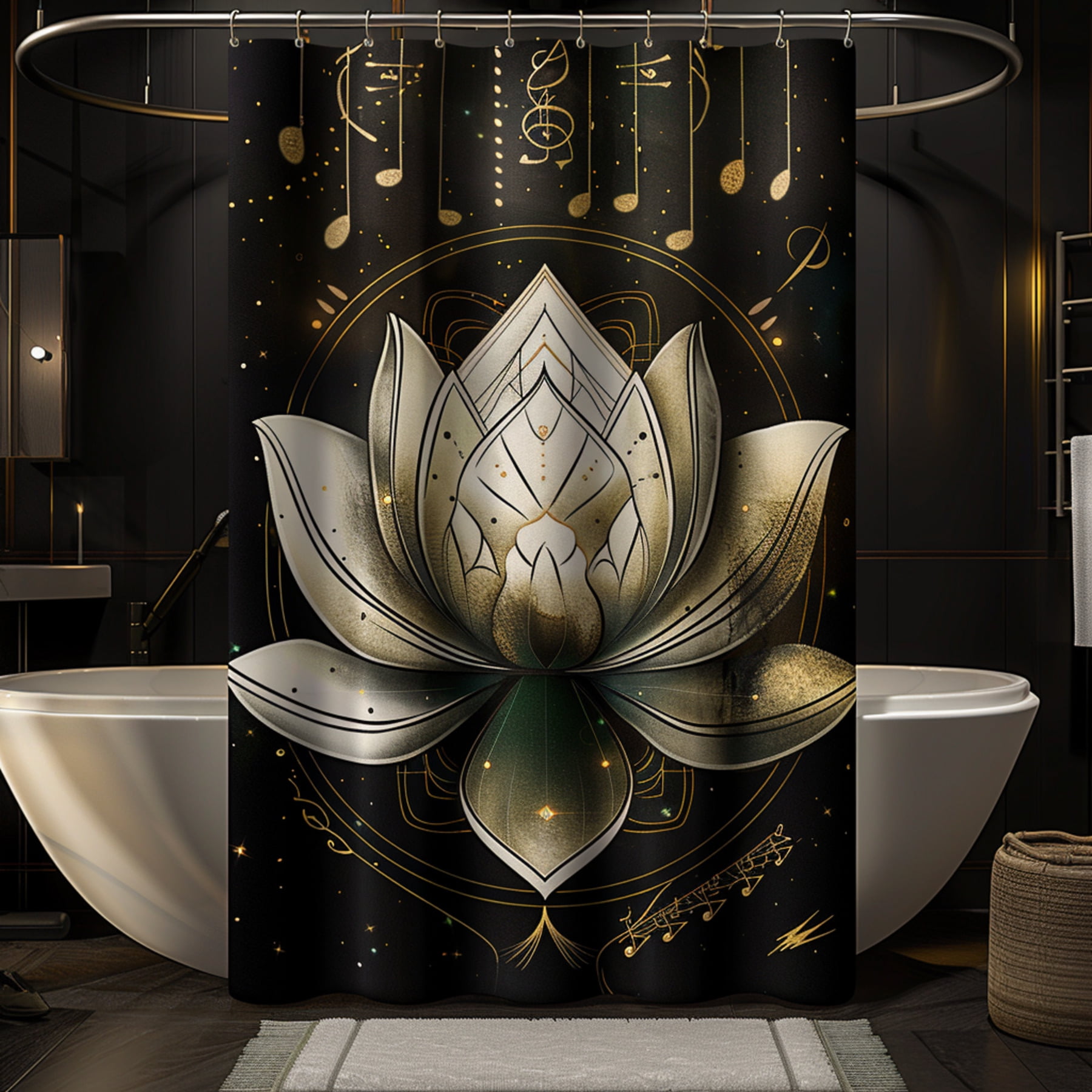 White Lotus Flower Sacred Geometry Music Notes Gothic Style Shower ...