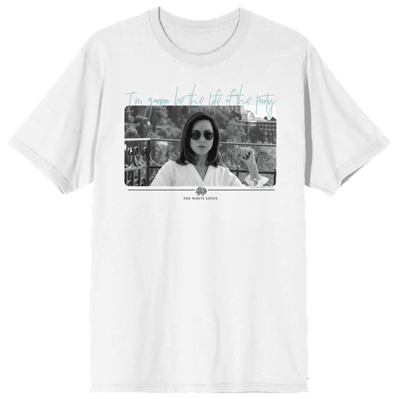White Lotus Harper Miller I'm Gonna Be The Life Of The Party Crew Neck Short Sleeve White Adult T-shirt-Small