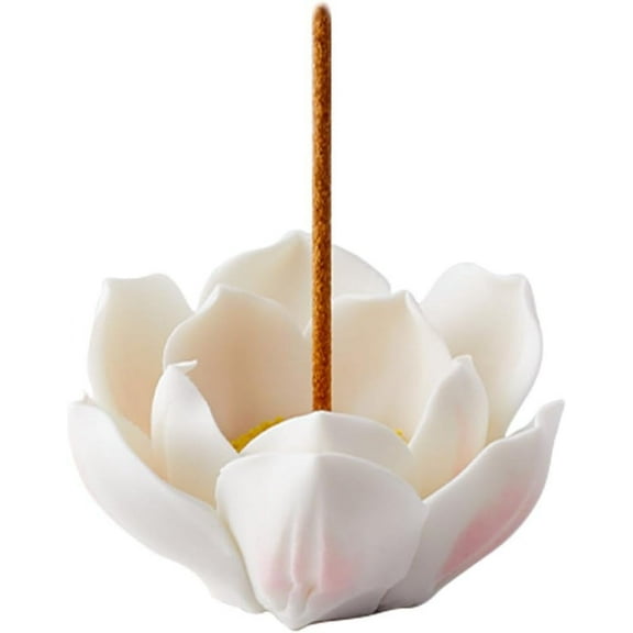 White Lotus Incense Holder Porcelain Incense Burners Handmade Home Office Teahouse Zen Buddhist Supplies Ceramic Stick Holder for Studio Decor 2.5 Inch/64MM White
