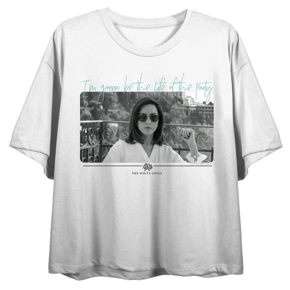 White Lotus Life Of The Party Crew Neck Short Sleeve Women's White Crop Top
-Large