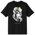 thumbnail image 1 of White Lotus Scooter Ride With Vector Background Crew Neck Short Sleeve Black Adult T-shirt-6XL, 1 of 4