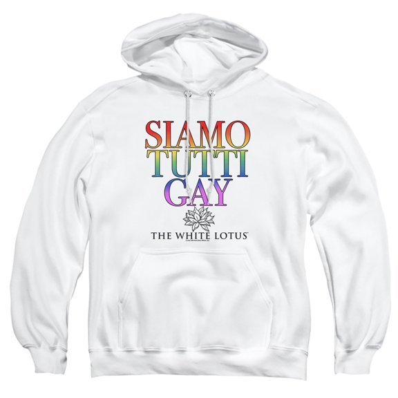 White Lotus Siamo Tutti Gay Adult Pull-Over Hoodie, White, Large