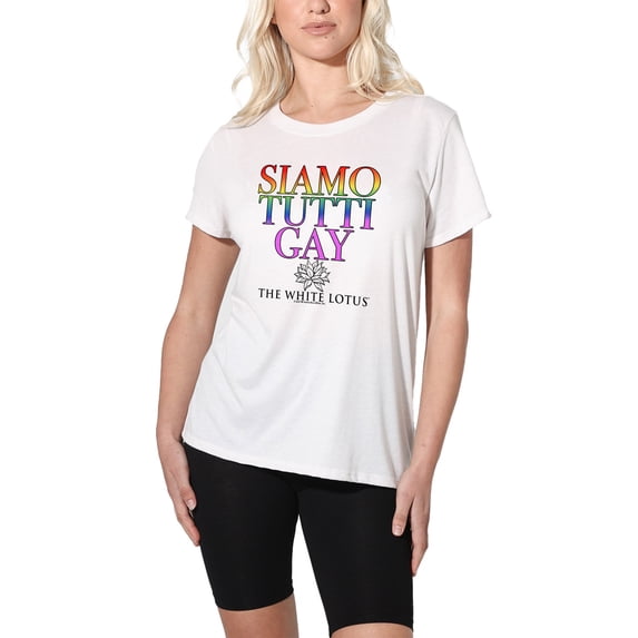 White Lotus Siamo Tutti Gay Women's Loose T-Shirt, White, Medium