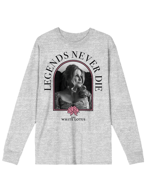 White Lotus Tanya McQuoid Legends Never Die Crew Neck Long Sleeve Athletic Heather Adult Tee-Large