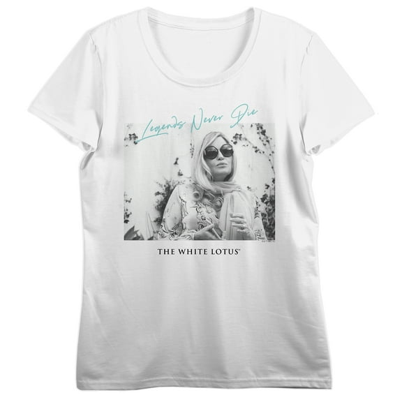 White Lotus Tanya McQuoid Legends Never Die Crew Neck Short Sleeve Women's White T-shirt-Large