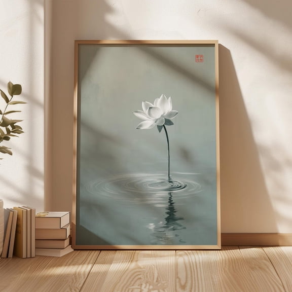 White Lotus Zen Botanical Print Peaceful Meditation Decor Unframed Paper Print