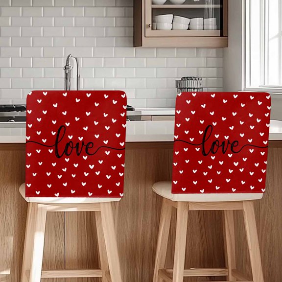 White Love Chair Covers Set of 1 Heart Valentines Red Chair Back Covers Stretch Removable Washable Slipcovers Protector for Dining Room Kitchen Party Decor