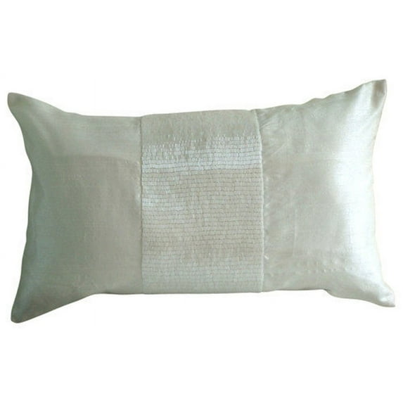 White Lumbar Pillow Cover, Metallic Beaded Sparkly Glitter Lumbar Pillow Cover, 12x14 inch (30x35 cm) Lumbar Pillow Cover, Silk Striped Lumbar Pillow Cover Solid - White Center