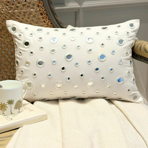 White Lumbar Pillow Cover, Mirror Polka Dots Lumbar Pillow Cover, 12x14 inch (30x35 cm) Lumbar Pillow Cover, Rectangle Cotton Canvas Lumbar Pillow Cover, Polka Dot - Mirrors