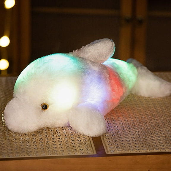 White Luminous Dolphin Stuffed Animal 18-inch LED Plush Toy Night Comfort Auto-OffTheme Decor