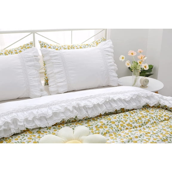White Luxury Elegant Lace Bed Flat Sheet with Ruffles Bed Top Sheet Full Size Cotton 1 Piece