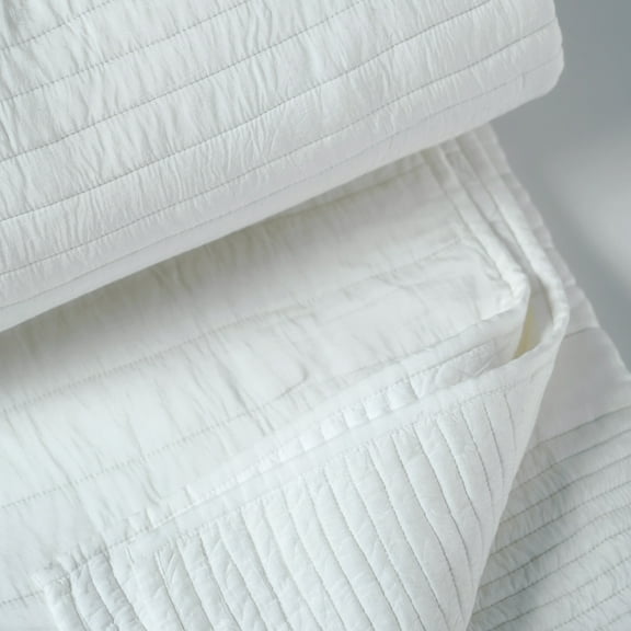 White Luxury cotton satin quilted bedspread with thick and thin Stripe pattern, Sizes available