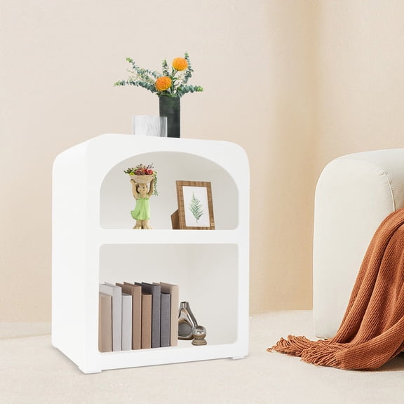 White MDF Bedside Table 17.72x11.81x21.65-Inch Double-Layer Open Locker Non-Slip Simple Side Table