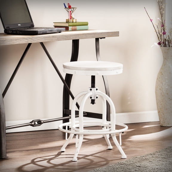 White MDF Construction - Adjustable to Counter - Vanity or Kitchen - Rustic Look Stool