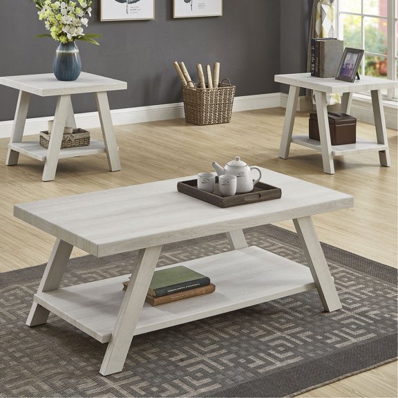 White MDF Furniture - Wide-Angled Support - Chatting Coffee & End Tables - Elegant Table Set