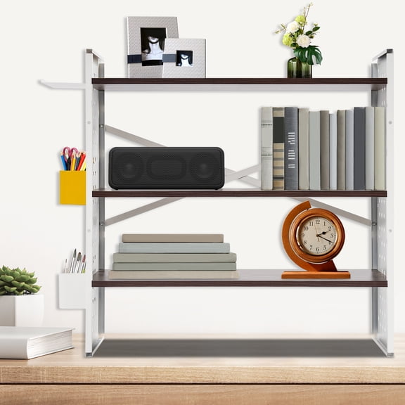 White MDF Iron 60*20*60cm 3-Layer Bookshelf With Box Board Storage Combined Shelf Desktop Multifunctional Bookcase