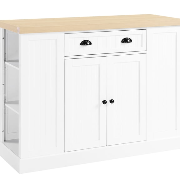 White MDF Kitchen Island - Large Drawer and Interior Shelves - Dining Room - Easy to Maintain
