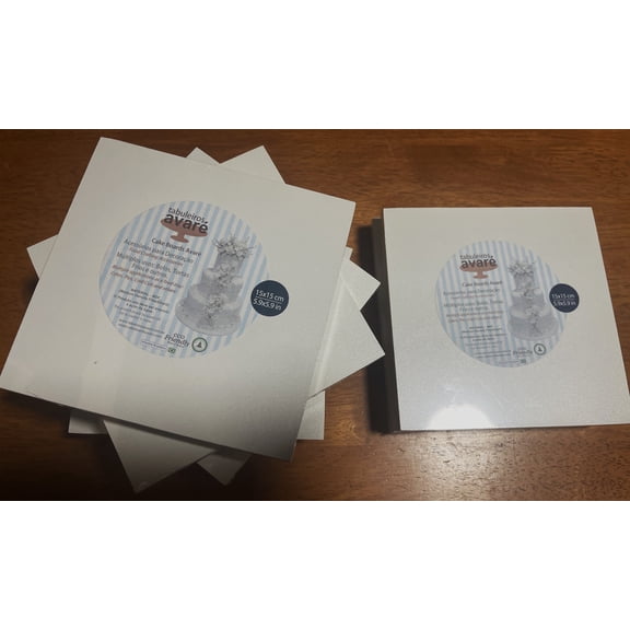 Set of 2 pieces Cake Boards Avare - White MDF Square 9mm, 8.9 x 5.9 inches (15 cm x 15 cm), Thickness Cake Boards Footed