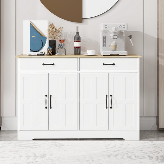 White MDF Sideboard with Farmhouse Design / Large Storage for Multiple Home Rooms