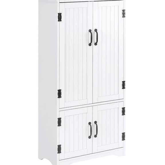 White MDF Storage Unit - Beadboard Doors and Black Handles - Kitchen and Garage - Enough Space for Utensils