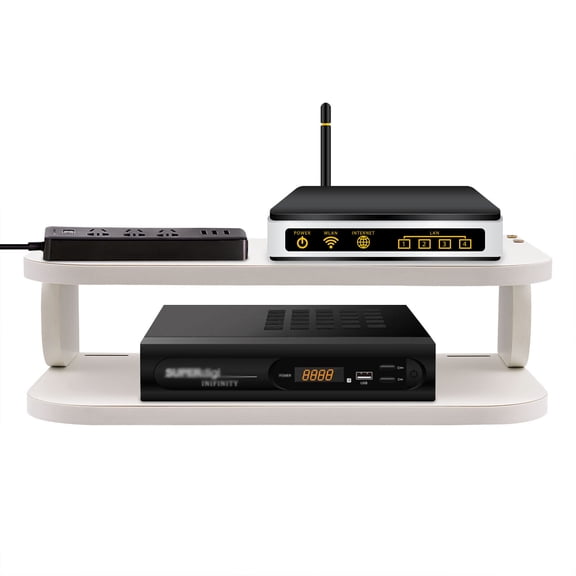 White MDF TV Console Router Bracket Set-Top Multifunction Wall Mounted Floating Shelve 13x7.67x4 inch