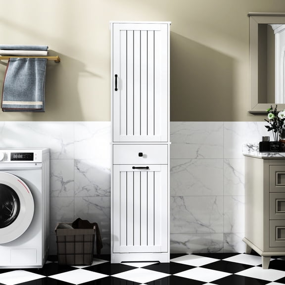 White MDF - back and Particle Board Laundry Cabinet | Store Soiled Towels and Clothes, Keep Separate | Ensure a Clean Laundry Space
