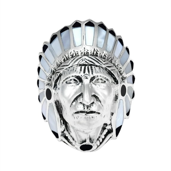 White MOP Accented Indian Style .925 Silver Ring-7
