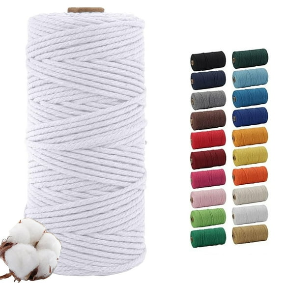 White 3mm Macrame Cord, 110 Yards Natural Cotton Cord, Macrame Rope Yarn for DIY Crafts, Wall Hangers, Plant Holders, Knitting, Wedding Decor (1 Roll)