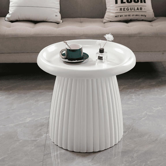 White Magnesium Oxide Fluted Pedestal Side Table 19.69" Diameter Round Accent Table